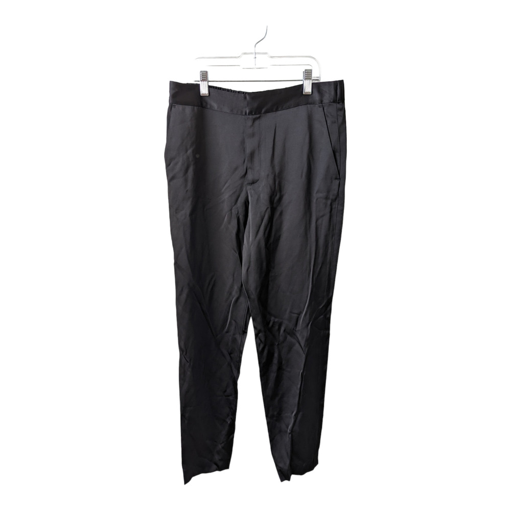Vintage French Connection Size 6 Dress Pants Black Shiny Elastic Waist Mid Rise